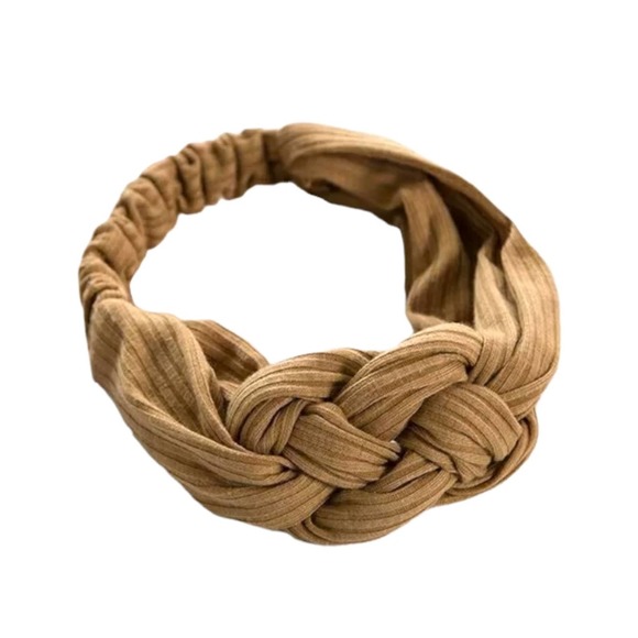 Boheme Accessories - Braided Cloth Winter Tan Headband Brown Bohemian Hair Band Boho Sporty Yoga